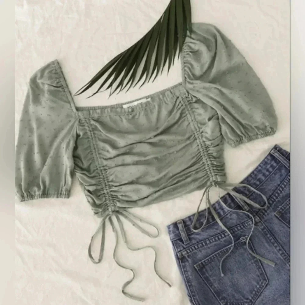 Vylette Drawstring Knot Ruched Crop Top